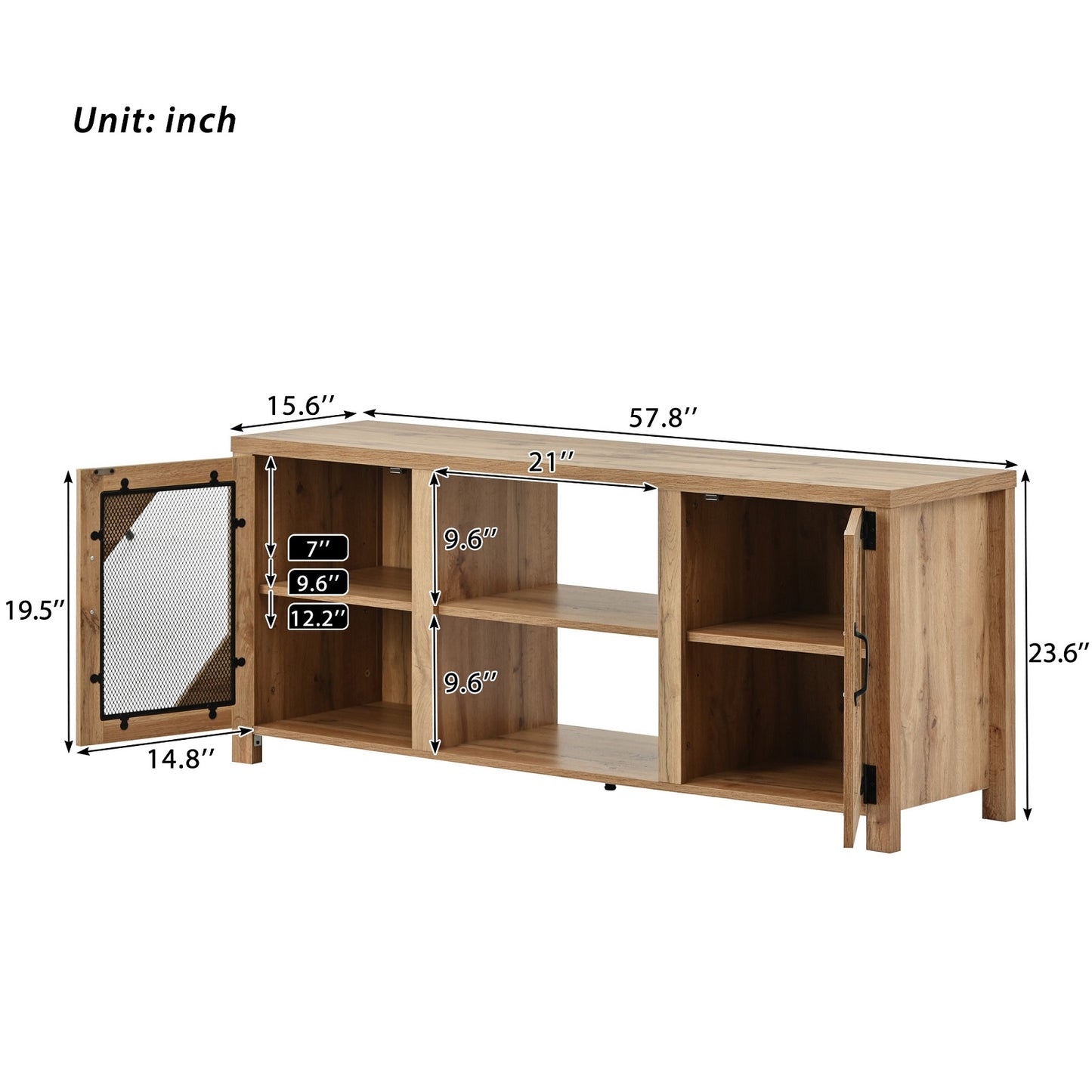 Algherohein Large Storage Wood TV Stands Console for 65'' TV,Entertainment Center for TVs,57.8in L