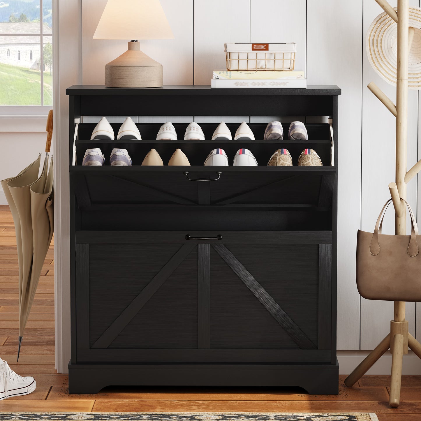 Semiocthome Shoe Cabinet with 2 Flip Drawers