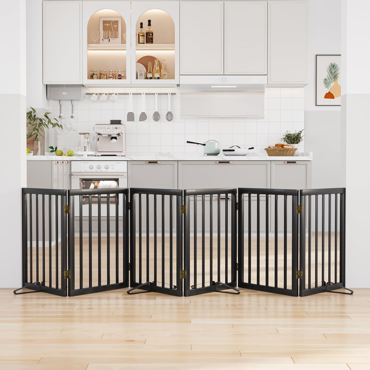 Smart FENDEE Wooden Dog Gate Foldable Pet Gate