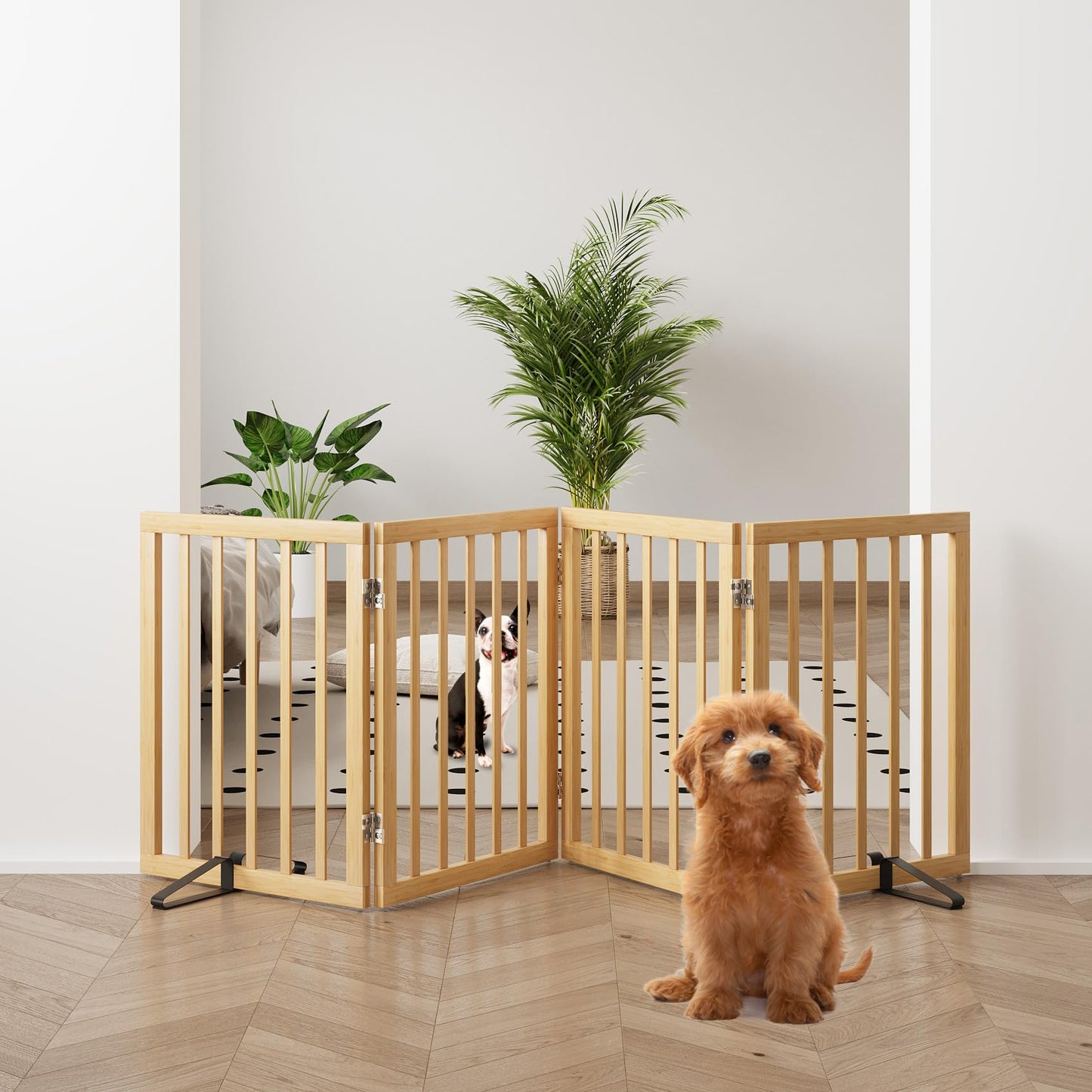 Smart FENDEE Wooden Dog Gate Foldable Pet Gate