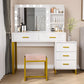 Semiocthome Vanity Table with 10 Led Lights, Makeup Desk with Lighted Mirror