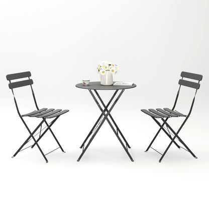 Algherohein Patio Metal Foldable 2-Seat Chairs and Table Set,Outdoor Garden Furniture Sets,Black