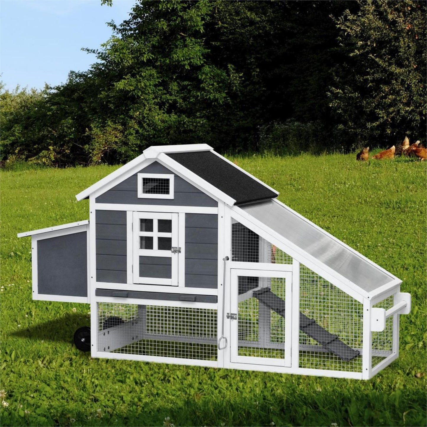Algherohein Chicken Wire Wood Chicken Coop Rabbit Hutch Kennels House,Outdoor Large Animal Home,Gray
