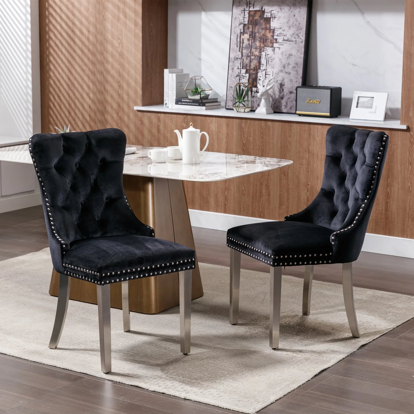 Semiocthome Modern Tufted Dining Chair Set of 2,Velvet Chair with Rivets, Dining Room