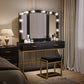 Smuxee Modern Dressing Table Set with 10 LED Lights and Mirror ,Black