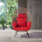 Wicker Egg Chair, Oversized Indoor Outdoor Lounger for Patio, Backyard, Living Room w/ 5 Cushions, Steel Frame, 440lb Capacity - Red