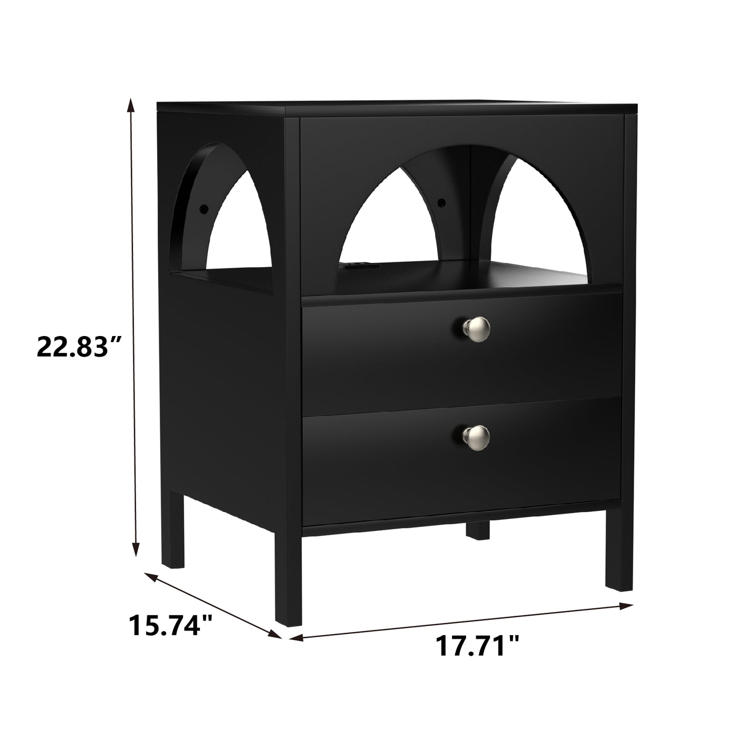 Algherohein Black Modern Nightstand 2 Drawers Beside Table for Bedroom