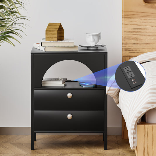 Modern End Tables with USB Ports and Outlets LED Lights Nightstand with Charging Station