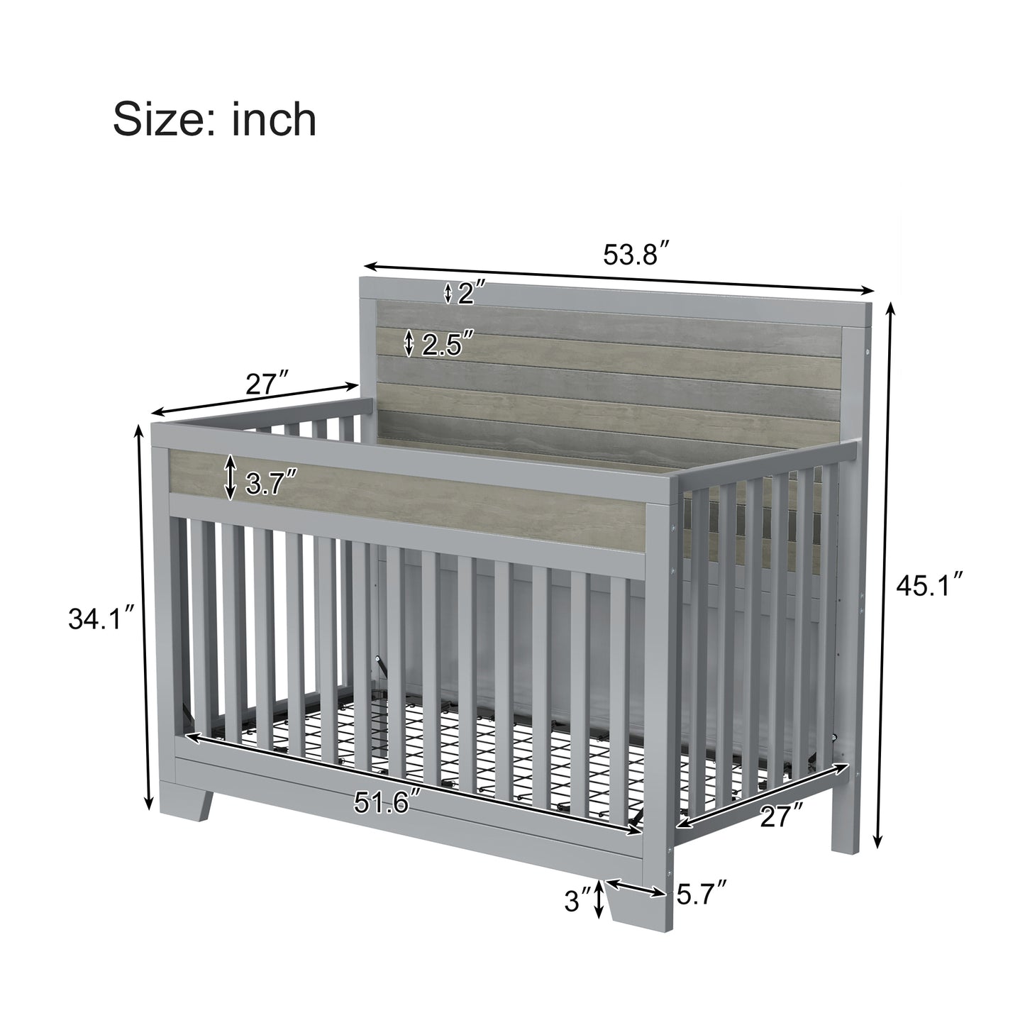Semiocthome Certified Baby Safe Crib, Pine Solid Wood, Non-Toxic Finish, Gray