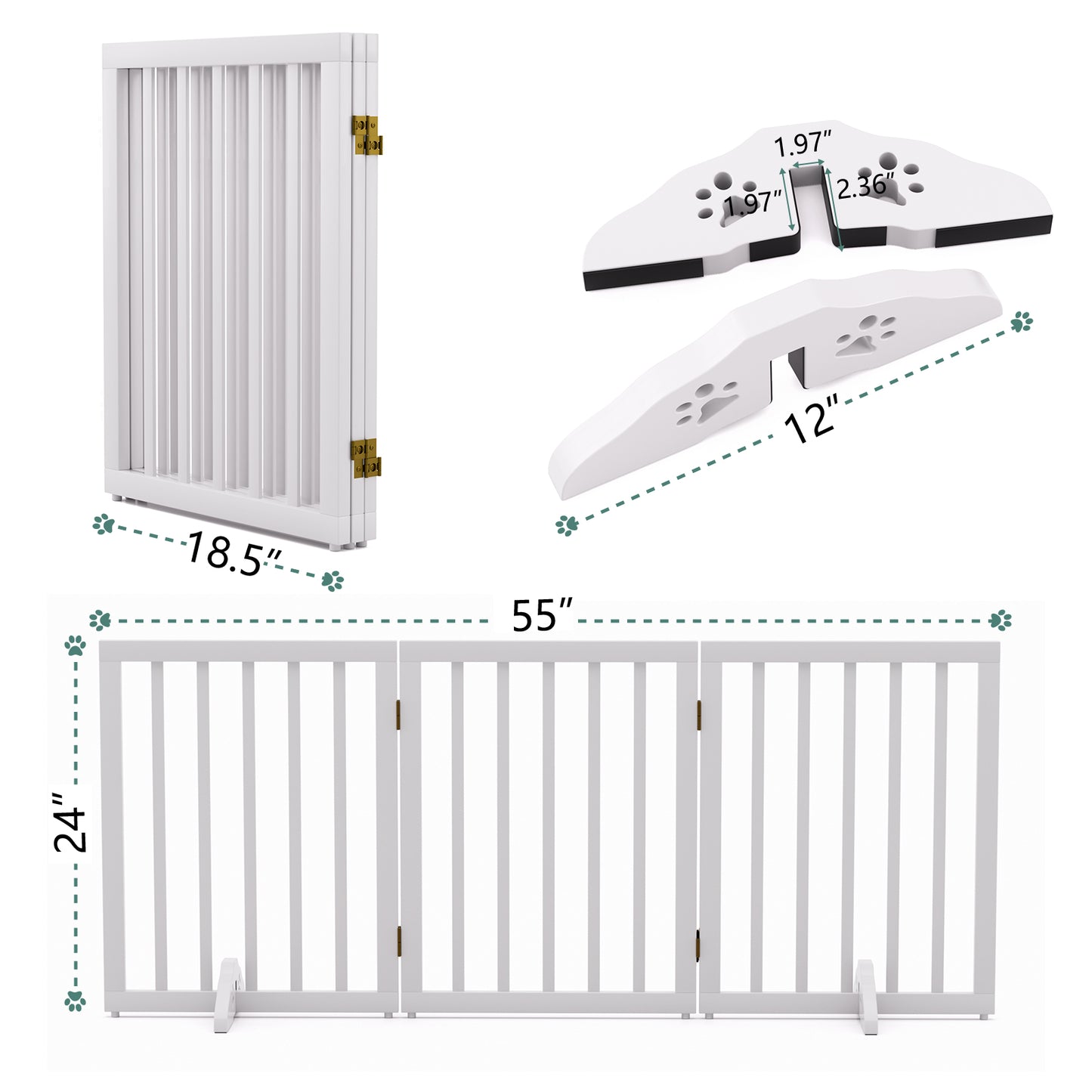 Smart FENDEE Wooden Dog Gate Foldable Pet Gate