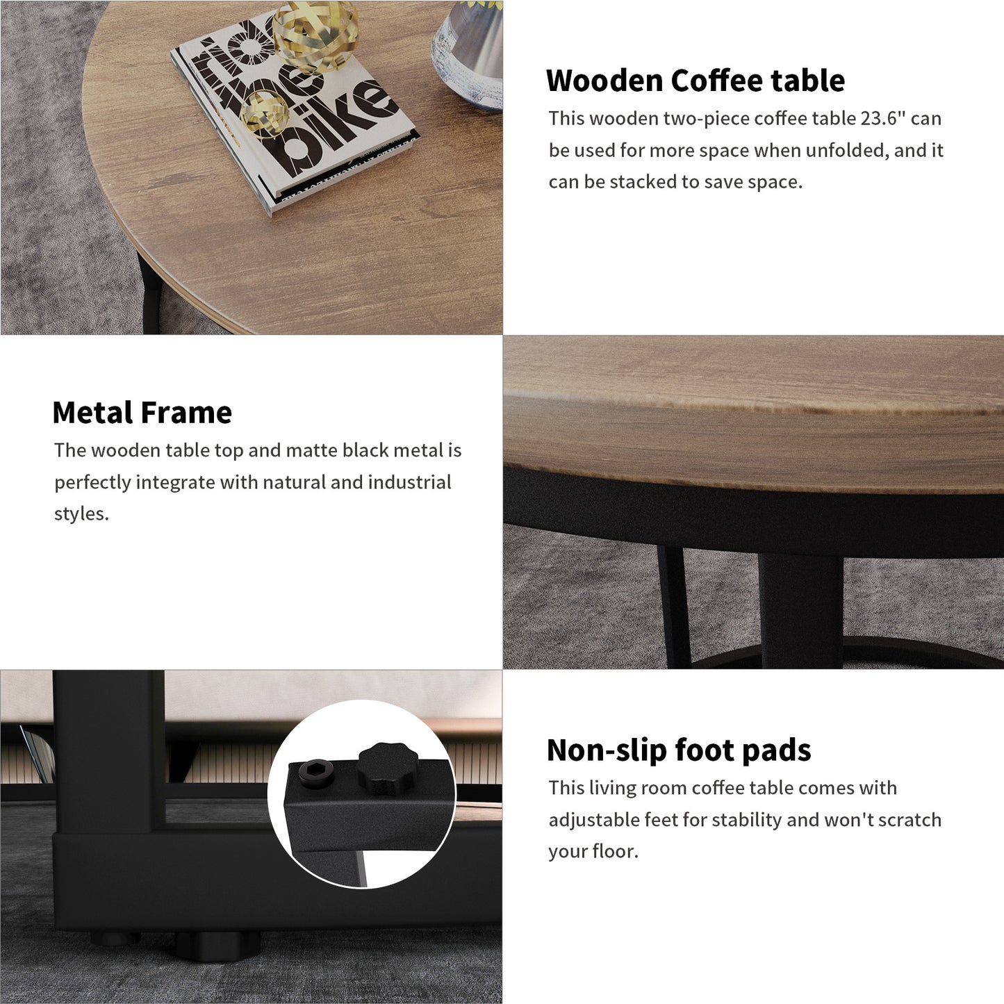 Smart FENDEE Modern Wood Nesting Coffee Table