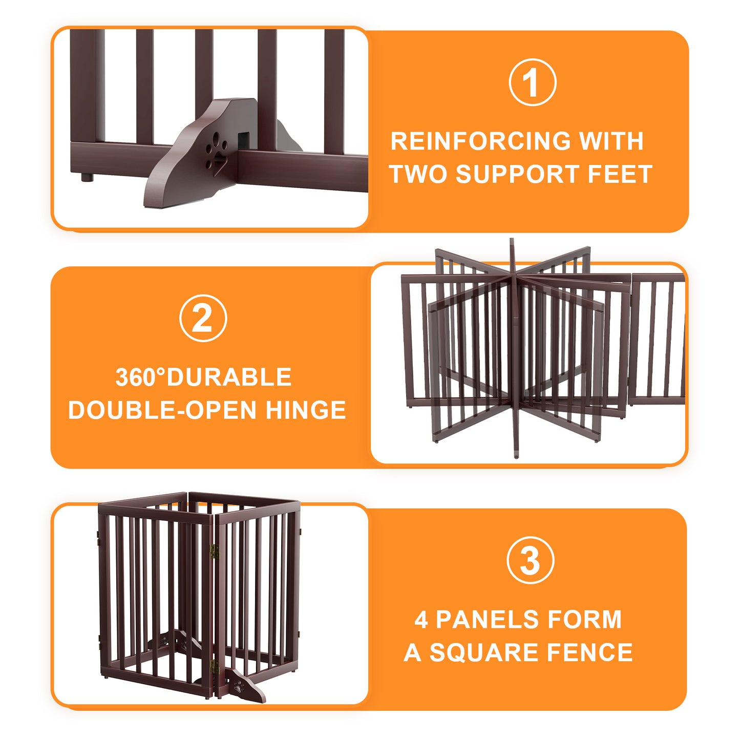 Smart FENDEE Wooden Dog Gate Foldable Pet Gate