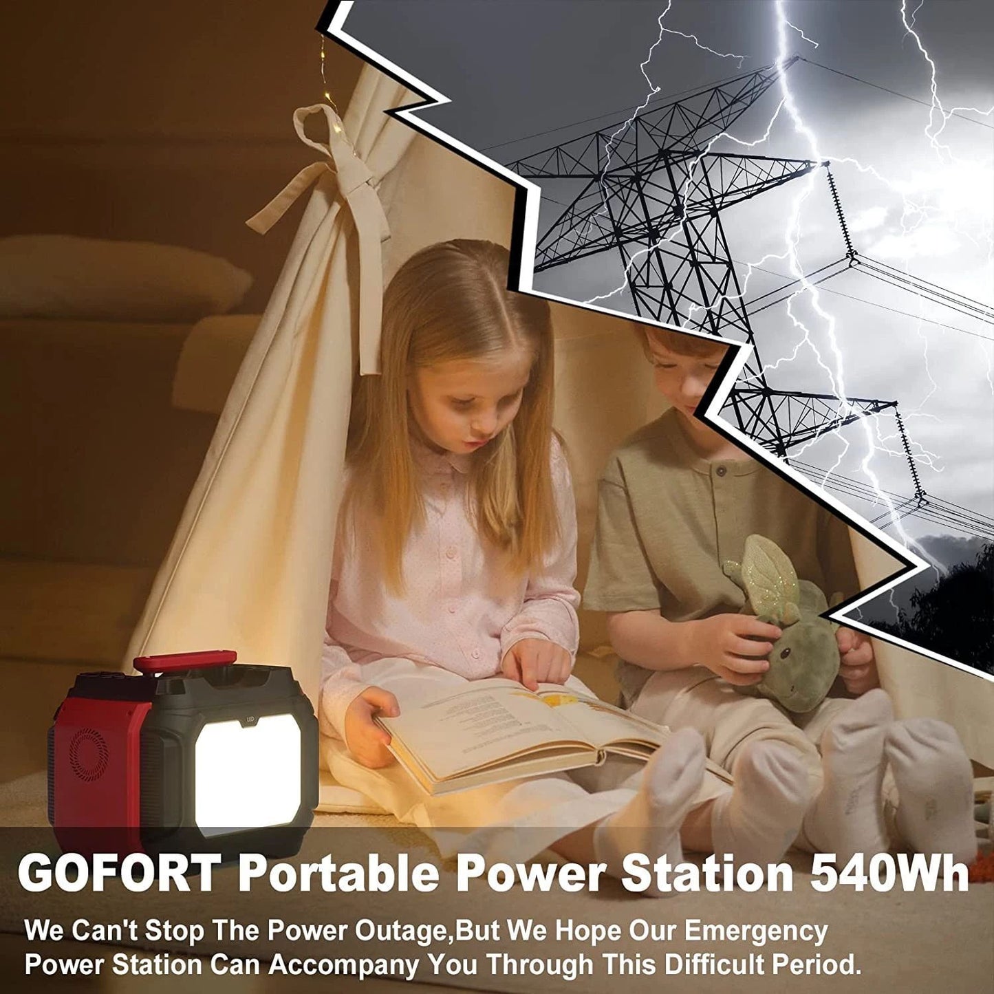Portable Power Station 540Wh/500W(Peak 1000W) 6 x AC 110V Outlets PD 60W Portable Solar Generator CPAP Battery Power Outage Supplies Emergency Backup Power for Outdoor RV/Van Camping Fishing