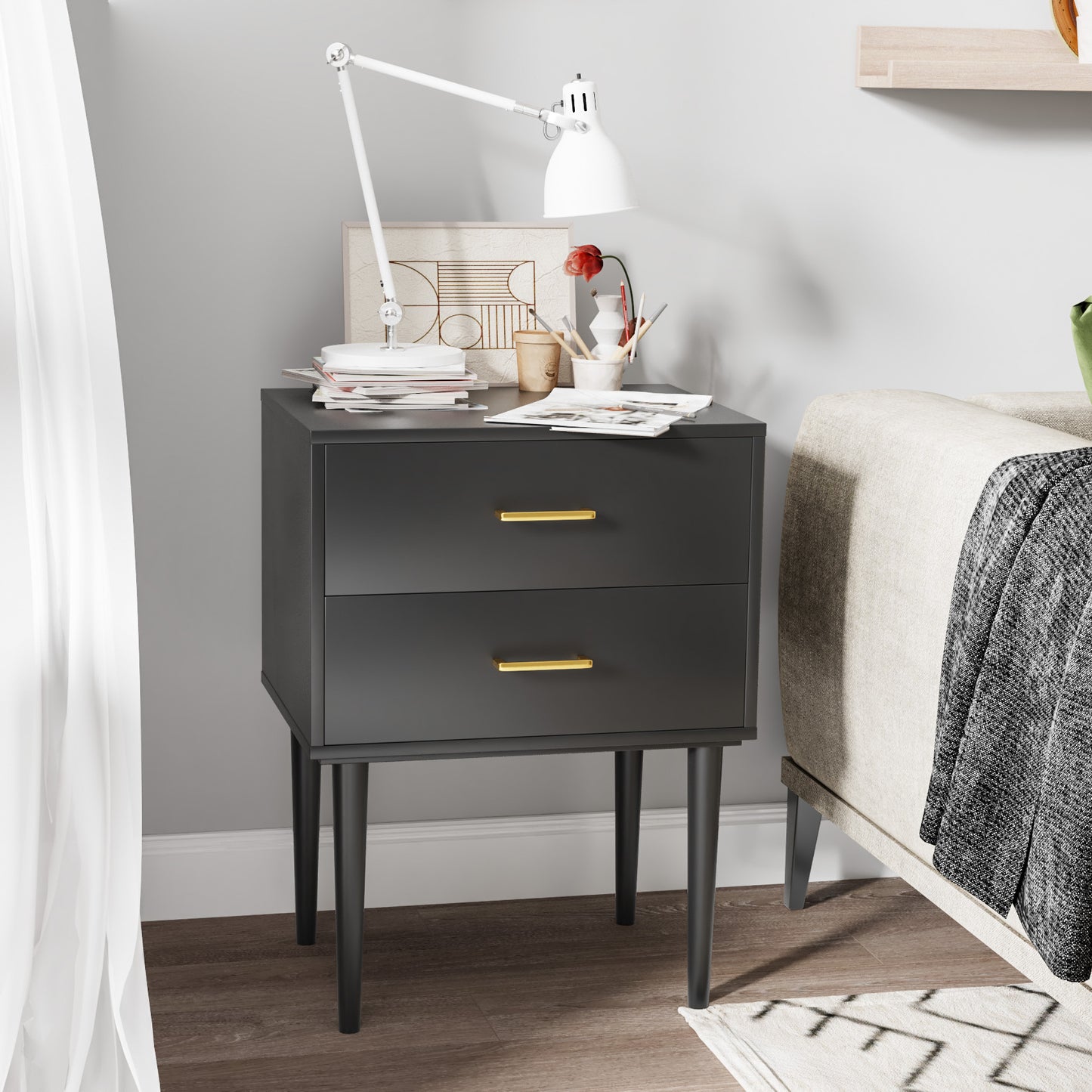 Algherohein Classic Morden Nightstand with 2 Drawers for Bedroom