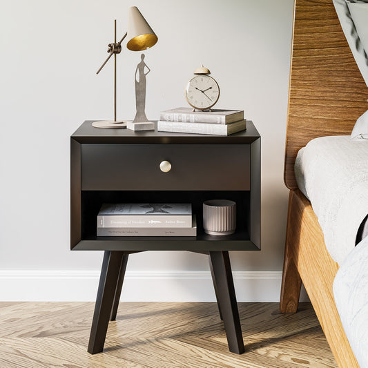 Mid Century Modern Nightstand Wood Bed Side Table for Bedroom