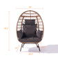 Wicker Egg Chair, Oversized Indoor Outdoor Lounger for Patio, Backyard, Living Room w/ 5 Cushions, Steel Frame, 440lb Capacity - Dark Grey