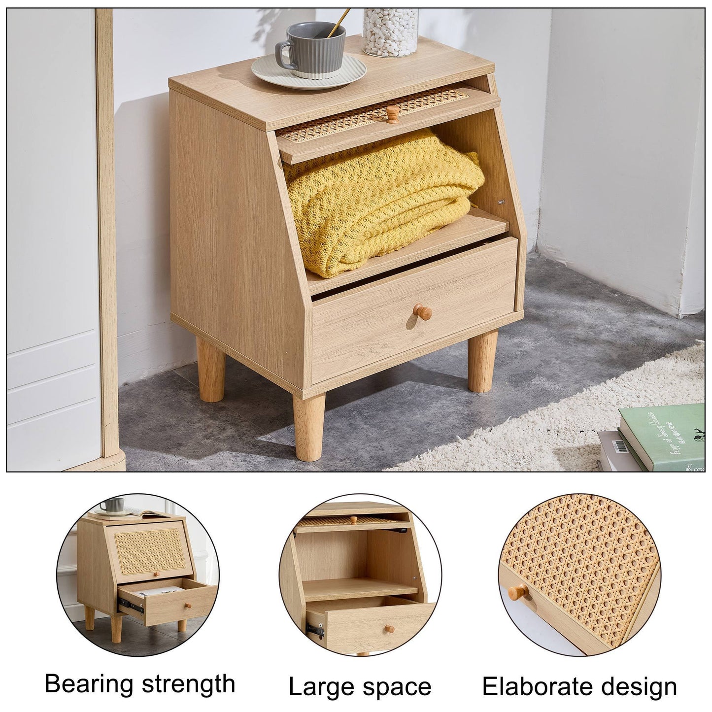 Modern simple storage cabinet bedside cabinet rattan bedside cabinet Small household furniture bedside table