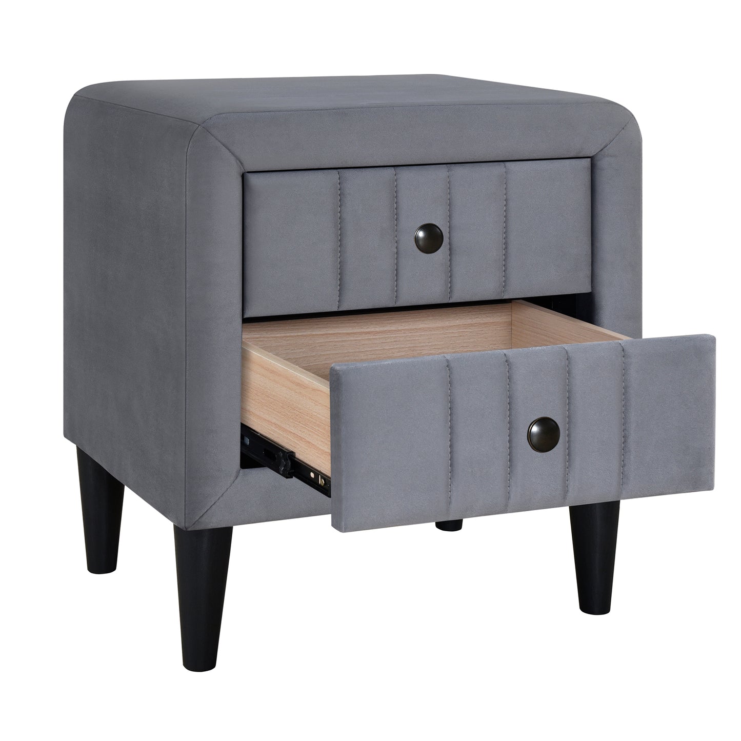 Upholstered Wooden Nightstand with 2 Drawers,Fully Assembled Except Legs and Handles,Velvet Bedside Table-Gray